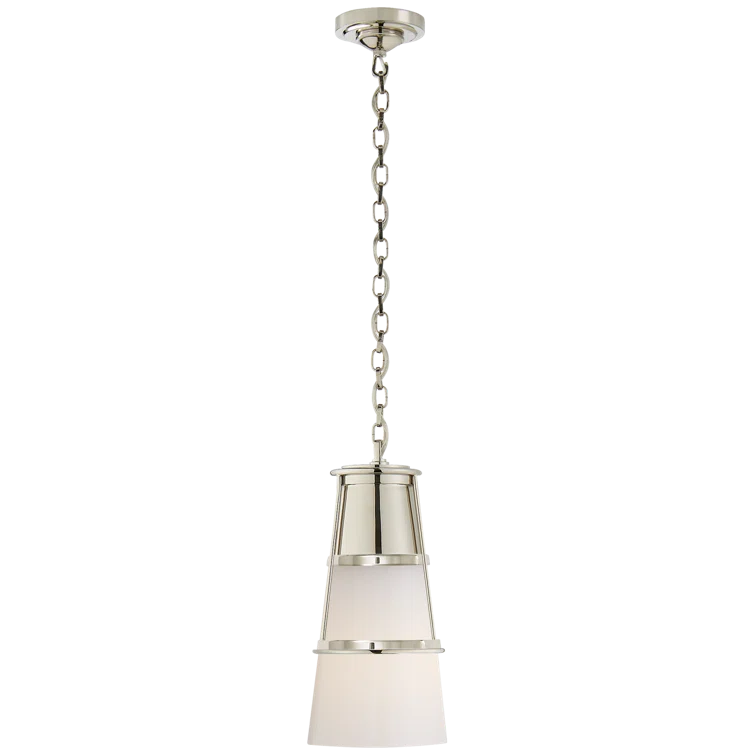 Polished Nickel and White Glass 15" Pendant Light