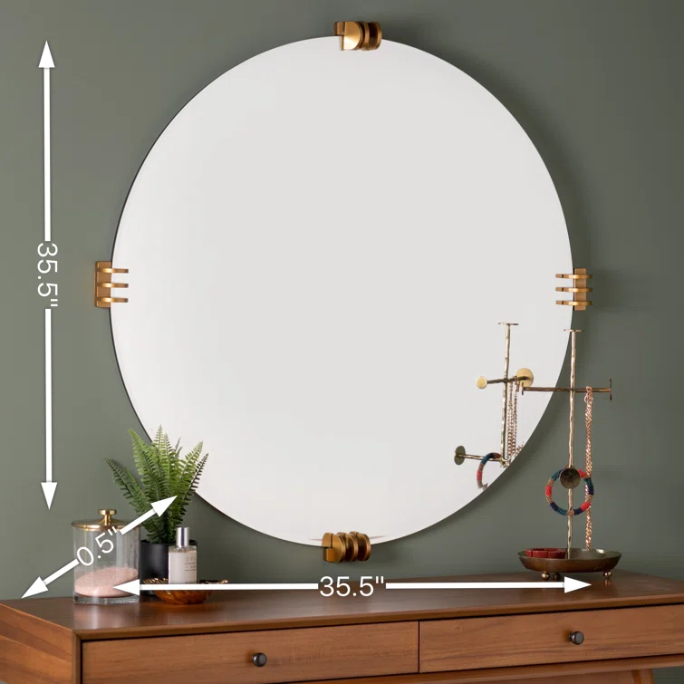 Aubrey 30" Round Frameless Gold Wall Mirror