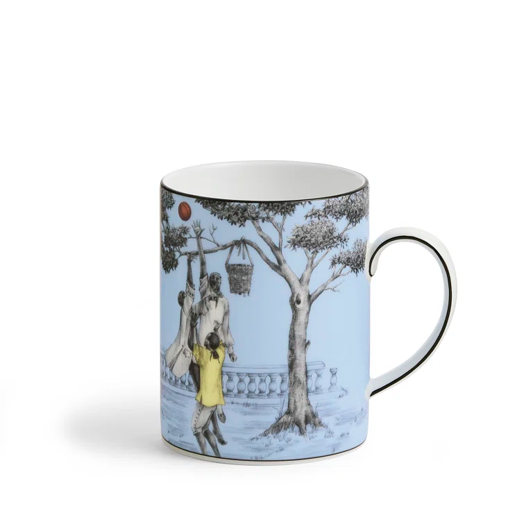 Blue Ceramic Basketball Scene Maximalist Mug