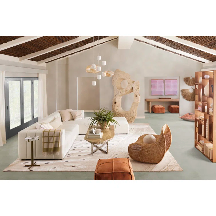 Fayette Cloud Tufted Faux Leather Three Piece Sectional with Ottoman