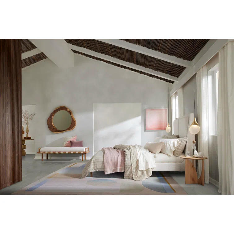 Surrey Olive Queen Upholstered Bed with Oak Legs