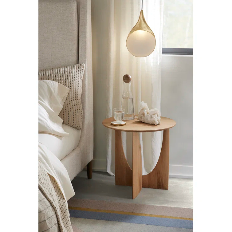 Natural Oak Geometric Round Wood End Table