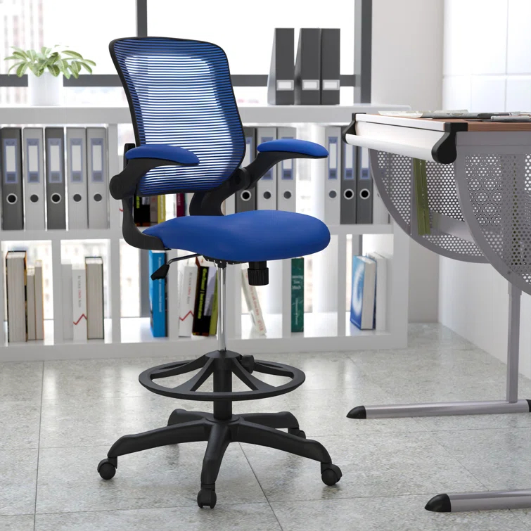 Mid-Back Mesh Ergonomic Drafting Chair with Foot Ring and Flip-Up Arms