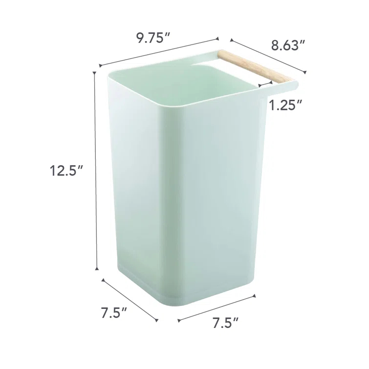 Como Yamazaki Home Slim Square Trash Can Garbage Waste Basket For Bathroom or Kitchen, 2.5 gallons