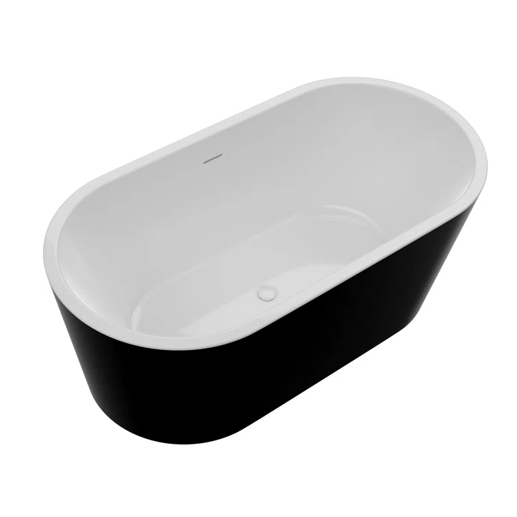 ANZZI FT-AZ098-59BK ANZZI Chand Series 59 Inch Acrylic Freestanding Pre-Plumbed Solid Deep Soaker Stand Alone Bathtub With Built-In Overflow And Drain In Black/White