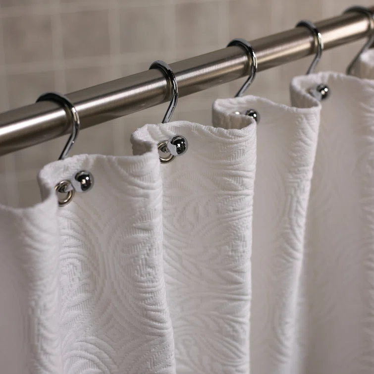 Vienna White Cotton Antique Design Shower Curtain with Silver Grommets