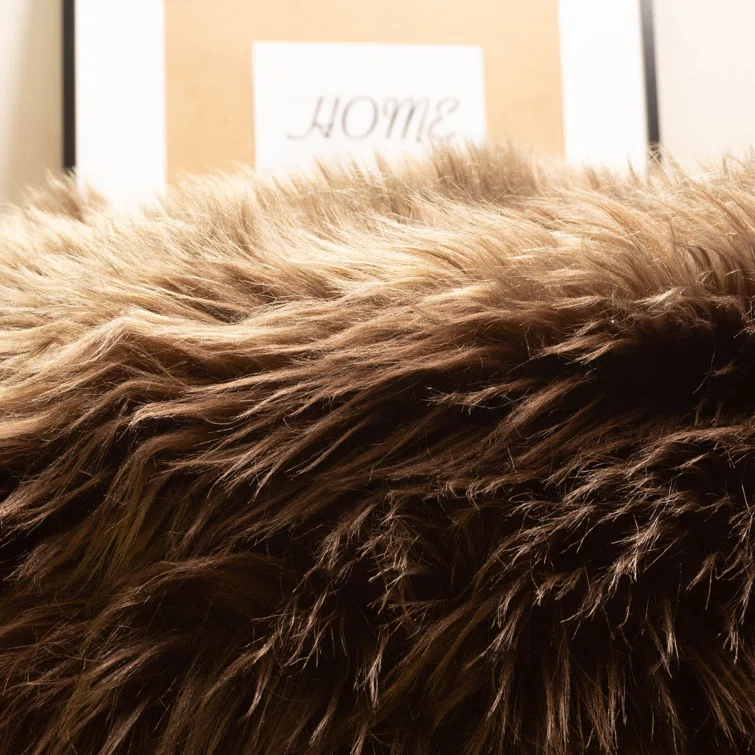 Diller Dark Brown Faux Fur Machine Washable Shag Fluffy Area Rug