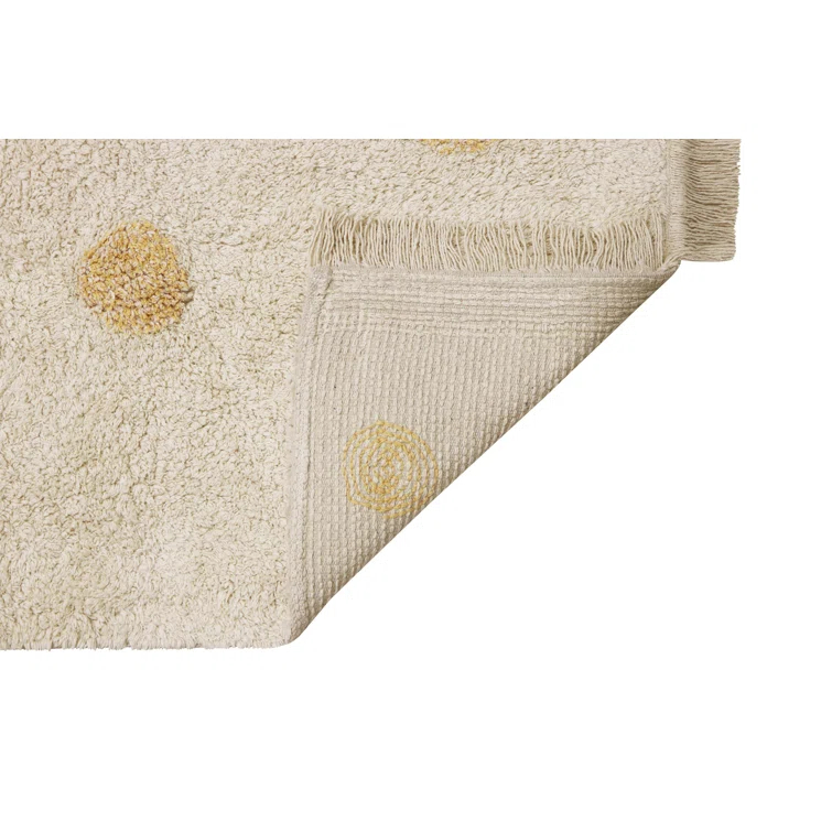 Polka Dots Handmade Tufted Rectangle 4' x 5'3" Cotton Area Rug in White/Yellow