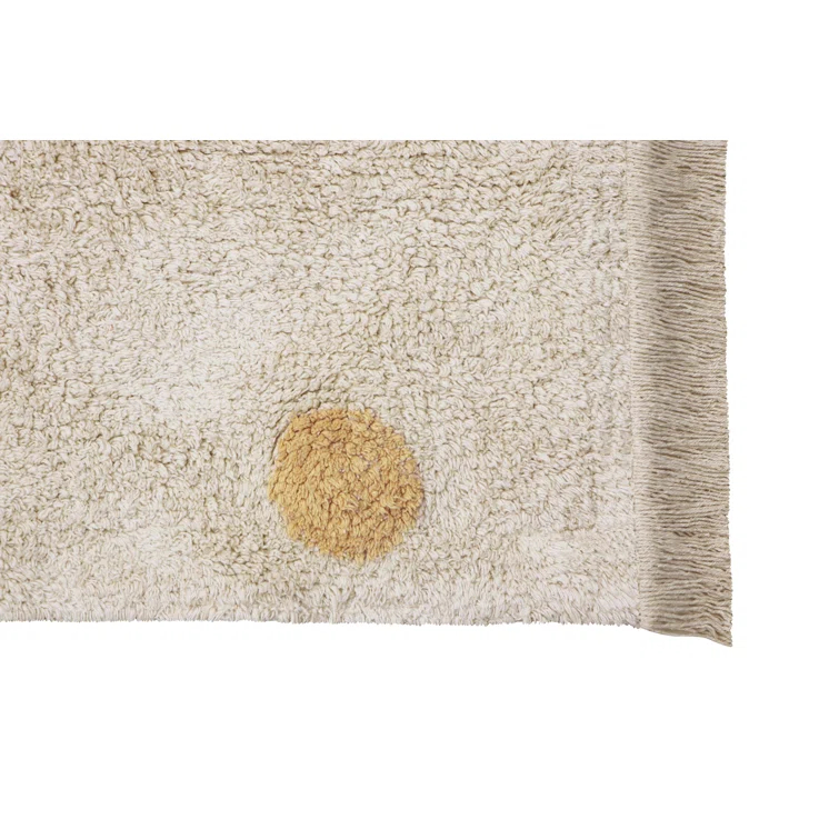 Polka Dots Handmade Tufted Rectangle 4' x 5'3" Cotton Area Rug in White/Yellow