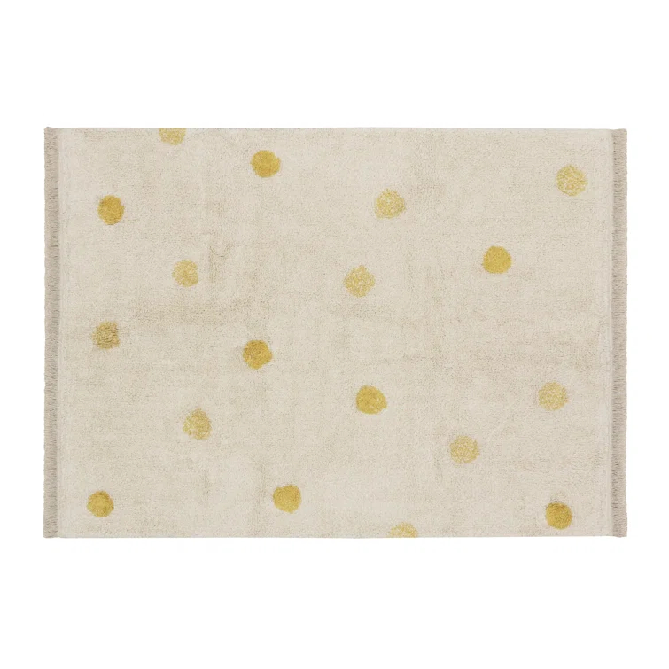 Polka Dots Handmade Tufted Rectangle 4' x 5'3" Cotton Area Rug in White/Yellow