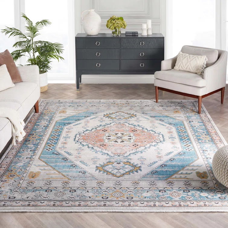 Espinal Oriental Blue/Ivory Area Rug