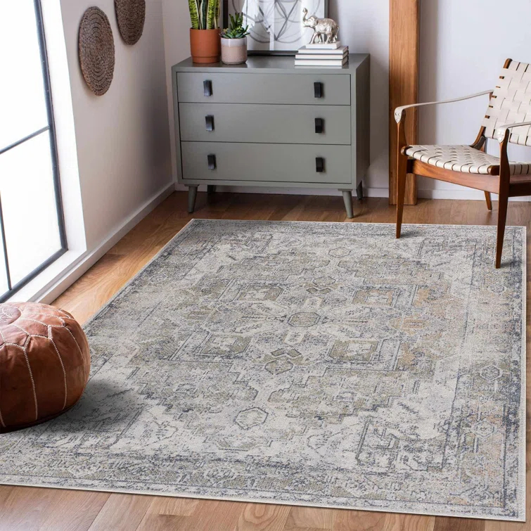 Medallion Design Performance Beige Machine Washable Area Rug