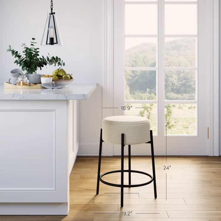 Upholstered Counter Stool with Metal Frame