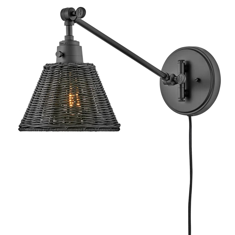 Lennon Plug-In Task Sconce - Black and Black Rattan