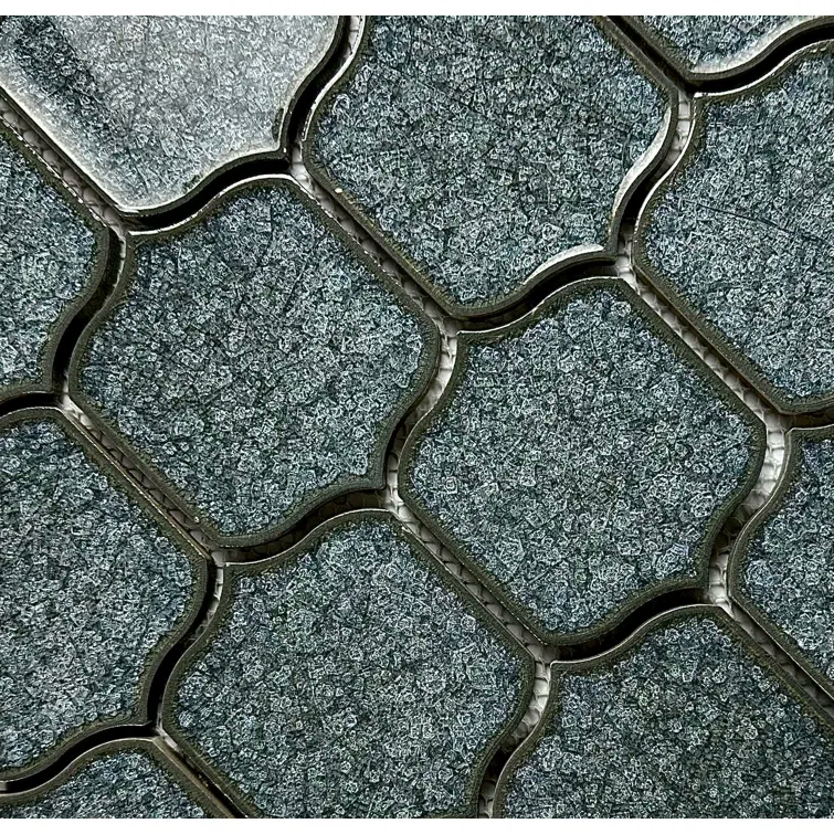 Classical Lantern Blue Ornate 12" x 12" Straight Edge Porcelain Mosaic Tile