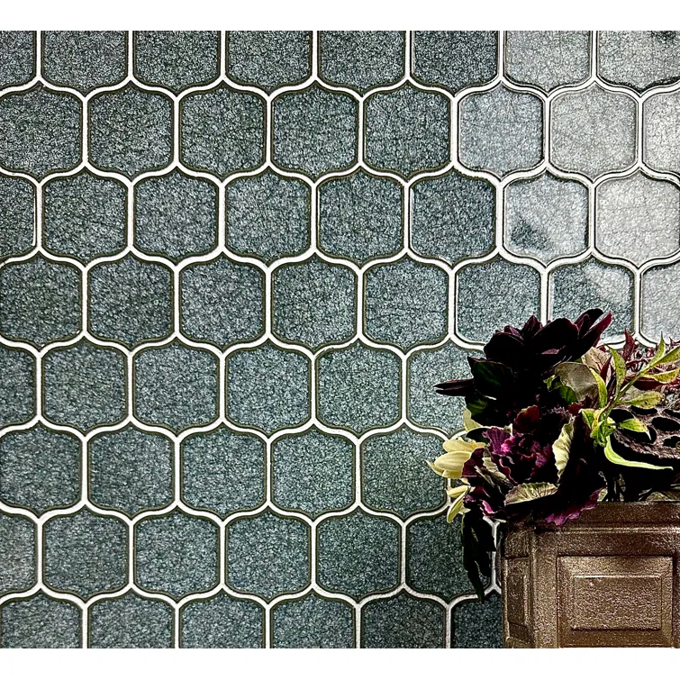 Classical Lantern Blue Ornate 12" x 12" Straight Edge Porcelain Mosaic Tile