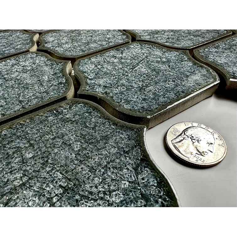 Classical Lantern Blue Ornate 12" x 12" Straight Edge Porcelain Mosaic Tile