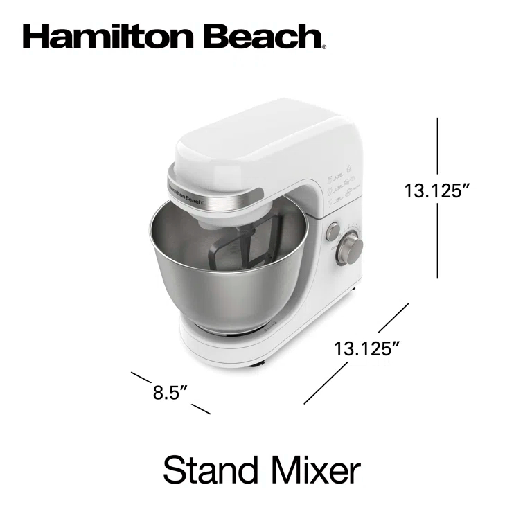 Hamilton Beach® 7-Speed 4-Quart Electric Stand Mixer with Splash Guard, Dough Hook, Flat Beater, and Whisk Attachments