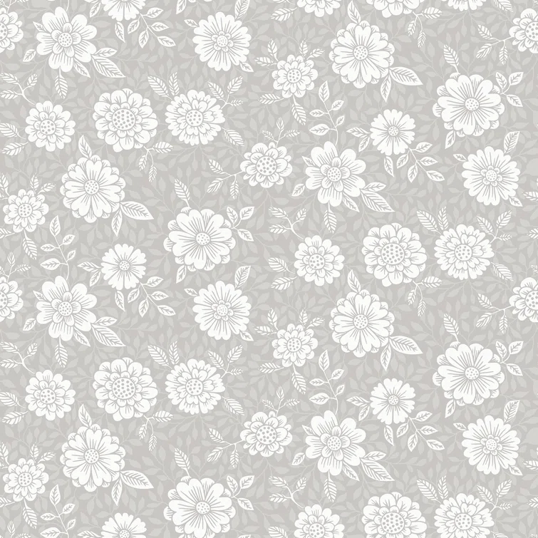 Lizette Grey Charming Floral Paper Matte Non-Pasted Wallpaper Roll