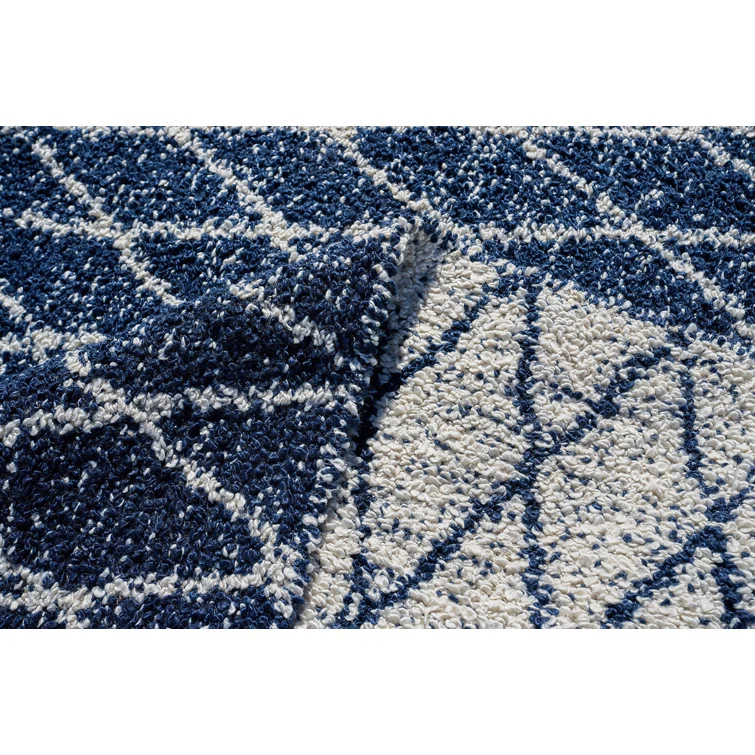 Rectangle Giorgio Geometric Handmade Flatweave Recycled P.E.T. Area Rug in Navy/Ivory