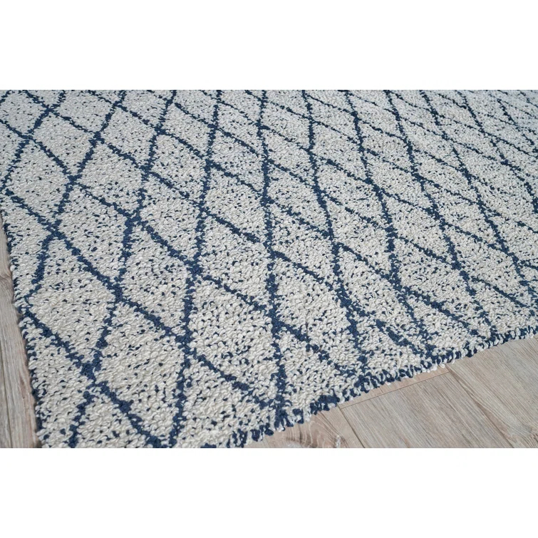 Rectangle Giorgio Geometric Handmade Flatweave Recycled P.E.T. Area Rug in Navy/Ivory