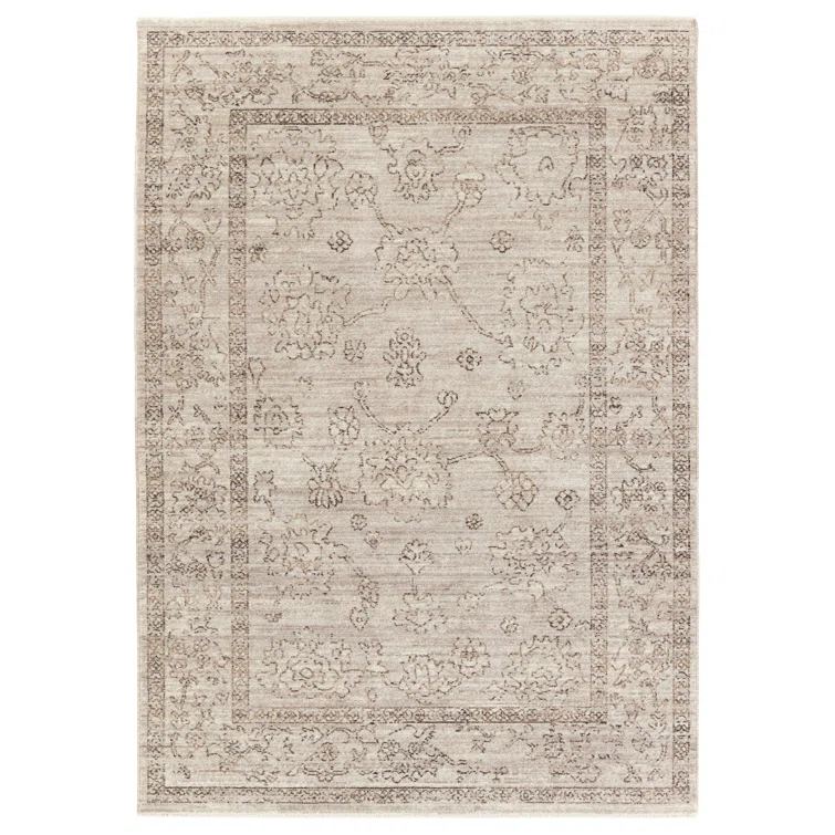 Bungalow Rose Floral Machine Woven Polyester Area Rug in Beige/Brown