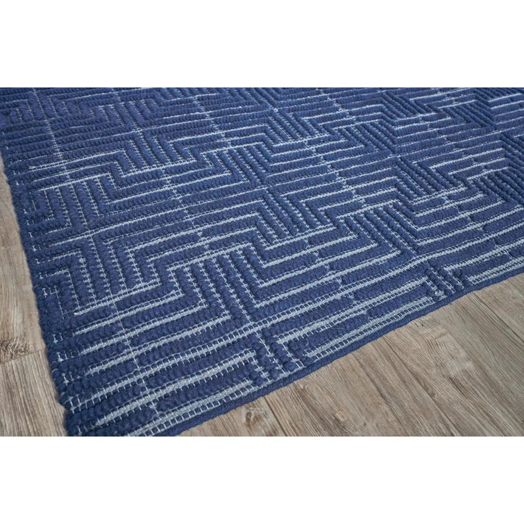 Exquisite Rugs Manzoni Handmade Hand Loomed New Zealand Wool Navy Area Rug