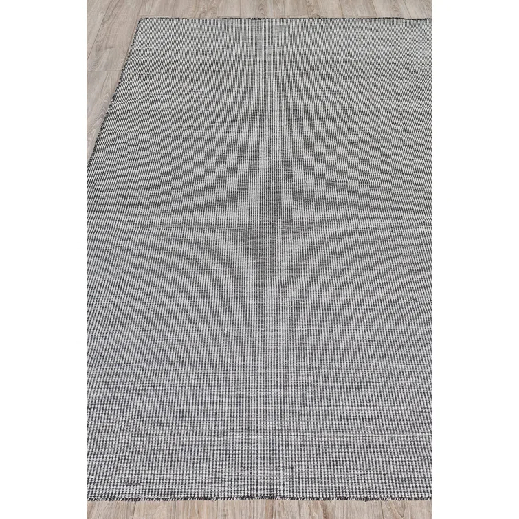 Rectangle Lenzi Handmade Flatweave Recycled P.E.T. Area Rug in Black/Ivory