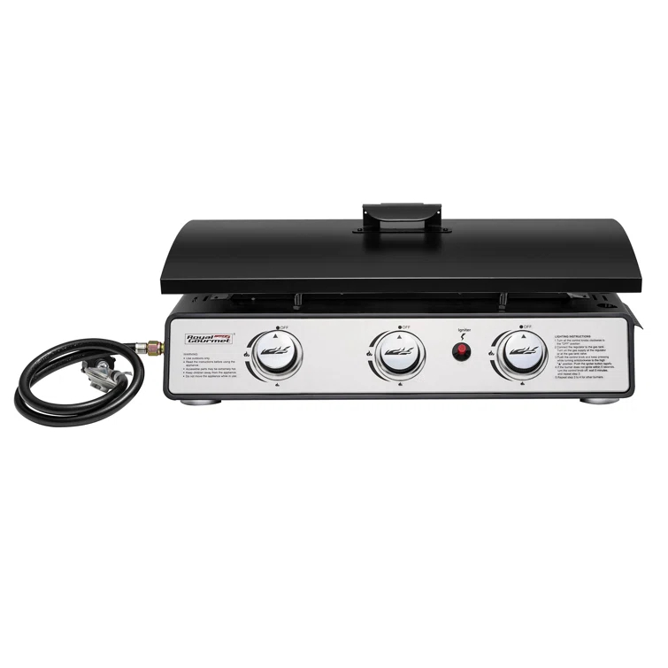 Royal Gourmet 3-Burner Portable Gas Grill Griddle with Top Hard Cover