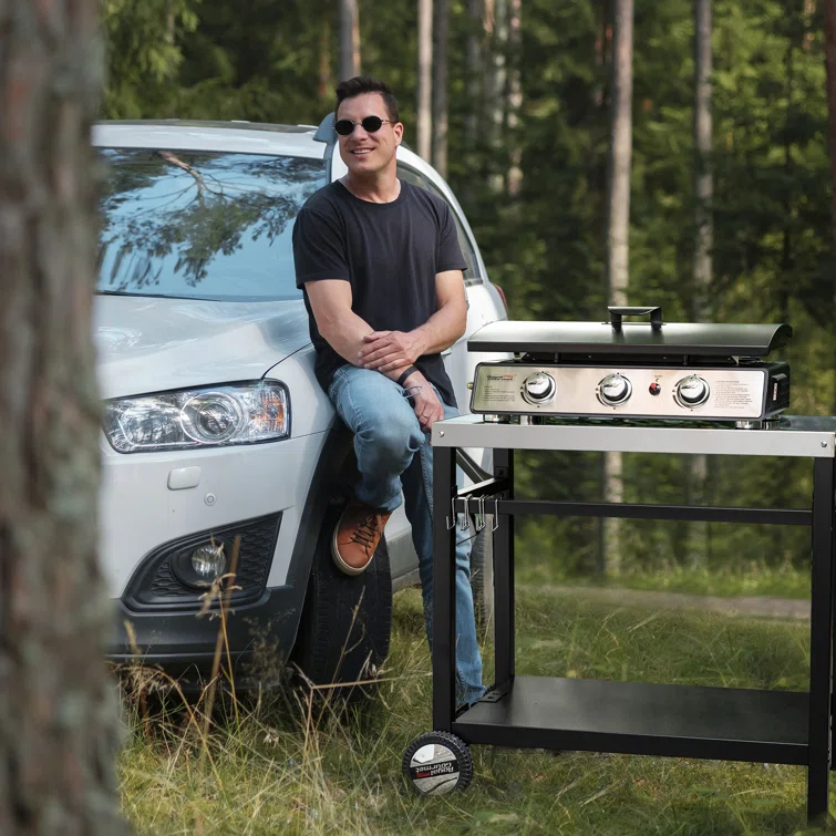 Royal Gourmet 3-Burner Portable Gas Grill Griddle with Top Hard Cover