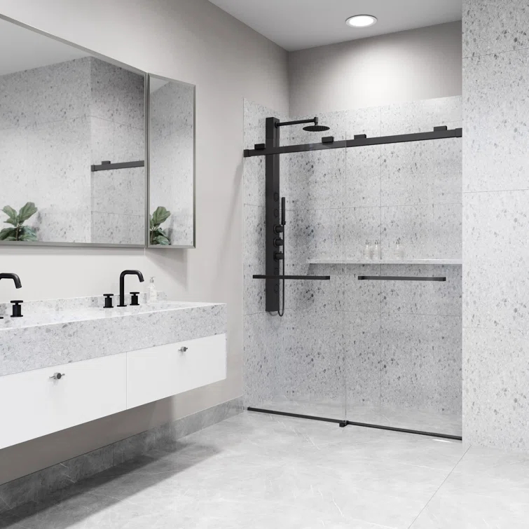 Houston 56-60" W x 76" H Sliding Frameless Shower Door with 3/8" Clear Glass