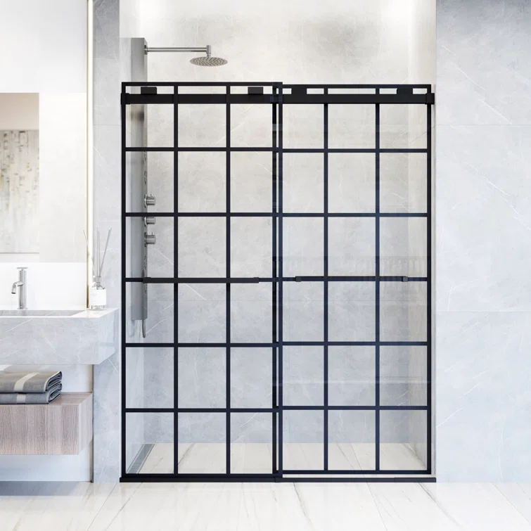 Houston 56-60" W x 76" H Double Sliding Frameless Shower Door with 3/8" Grid Clear Glass