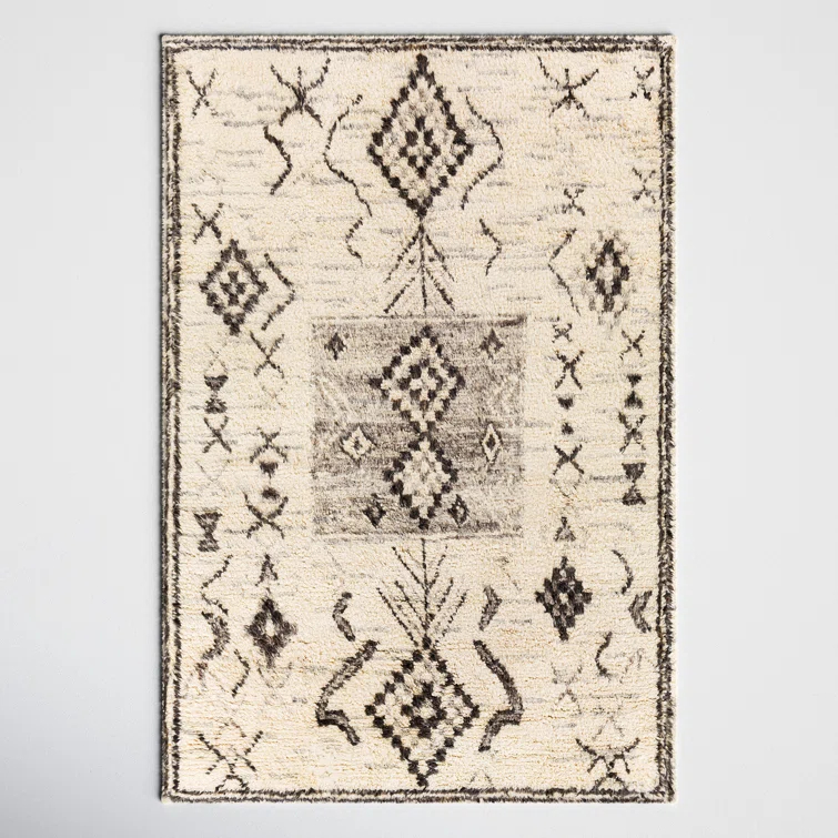 Clive Southwestern Hand-Knotted Wool Cream/Gray/Black Area Rug