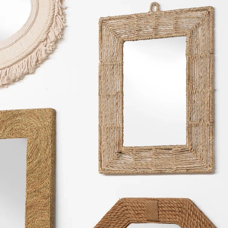 French 1920's Inspired Jute Rectangular Mirror 25.5"W x 33"H