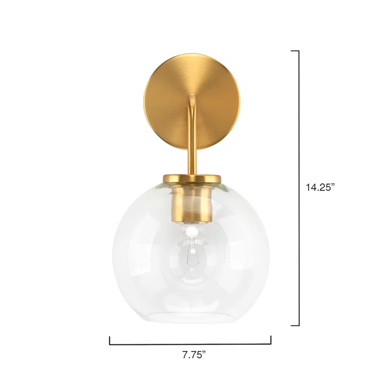 Eden Home 14.25" Transitional Metal Wall Sconce in Brass and Clear