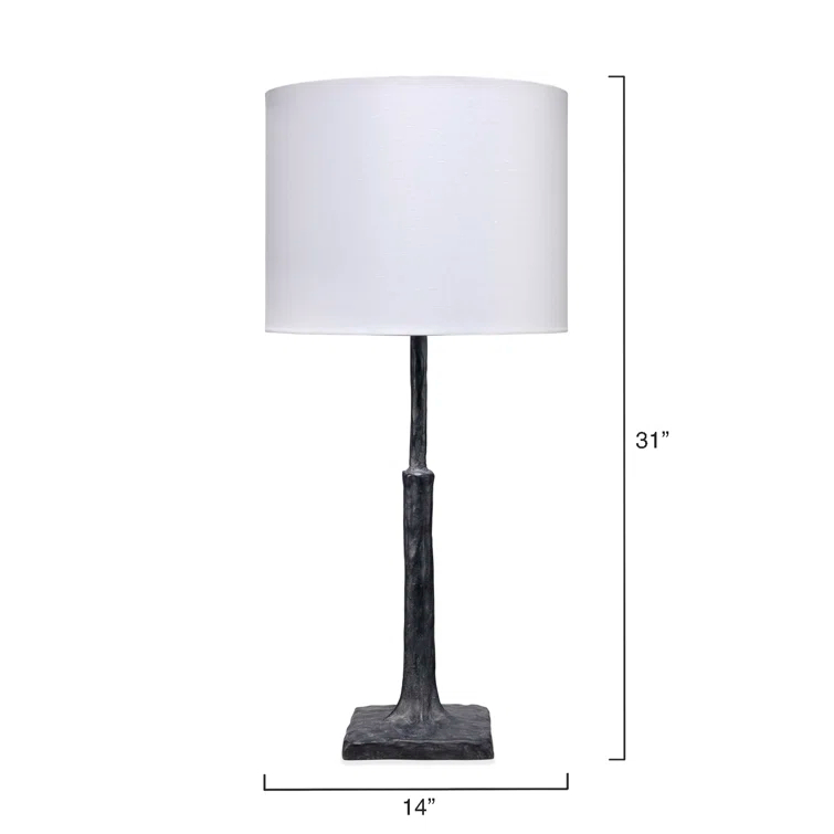 Humble Charcoal Textured Polyresin Desk Lamp with White Linen Shade
