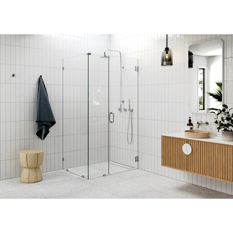 Illume 32 in. x 78 in. 90-degree Fully Frameless Wall Hinged Glass Shower Enclosure