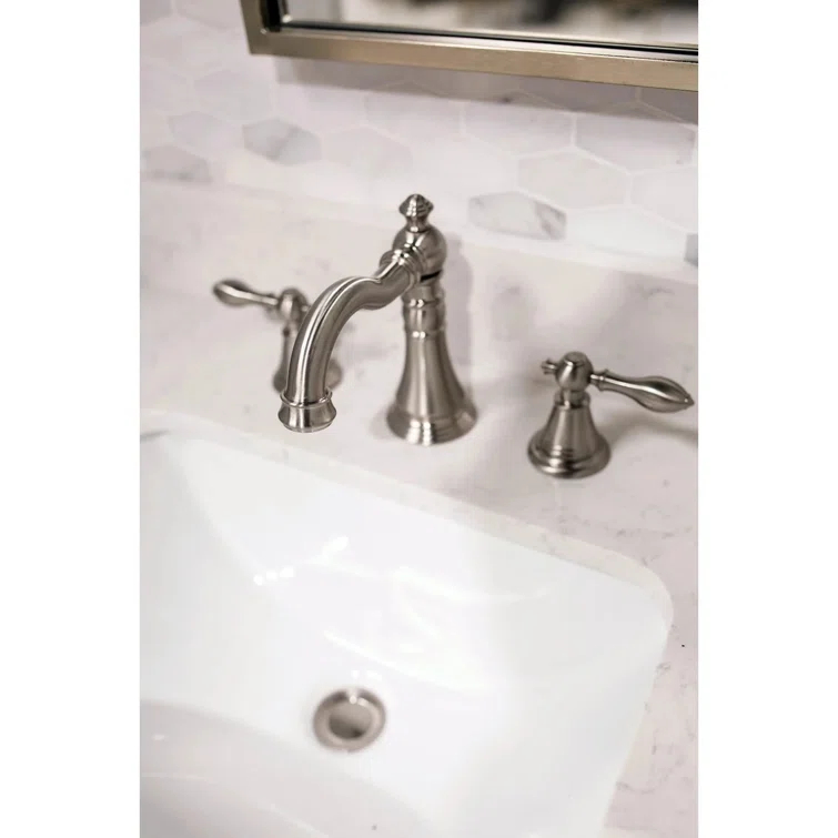 Kingston Brass English Classic Two-Handle 3-Hole Deck Mount Widespread Bathroom Faucet with Pop-Up Drain
