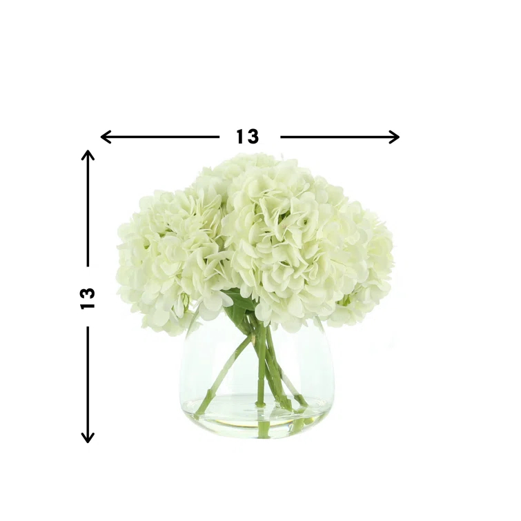 White Polysilk Hydrangea Bouquet in Glass Vase