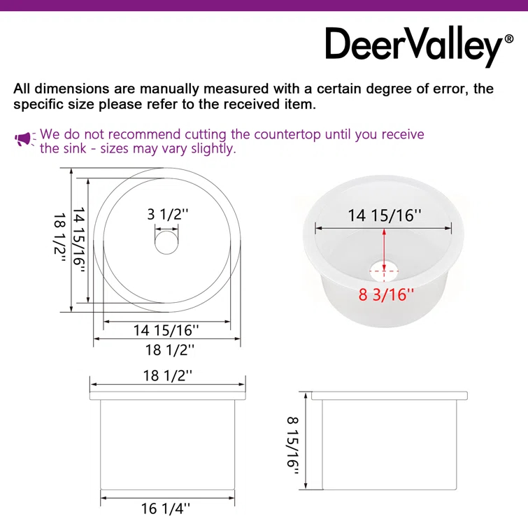 Circular Fireclay 18.5" x 18.5" Undermount/Drop-In Kitchen Sink with Basket Strainer and Sink Grid