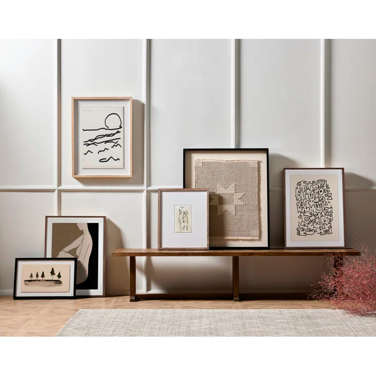 Abstract Black and White Canvas Print with Oak Frame