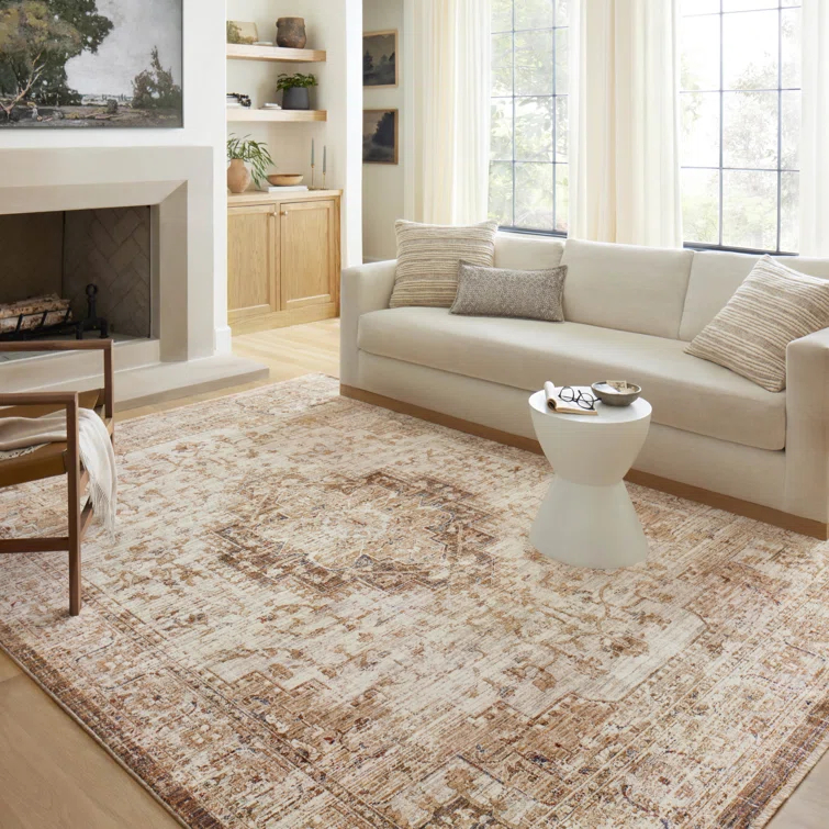 Loloi Rugs Sorrento Oriental Machine Made Power Loom Polyester Area Rug in Beige/Brown