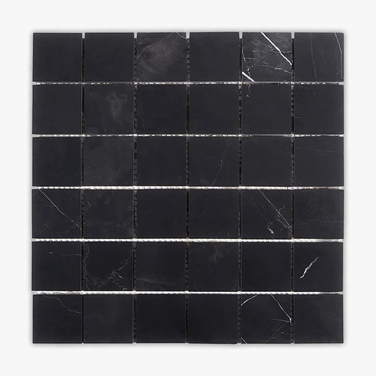 Nero Marquina 12" x 12" Marble Grid Mosaic Wall & Floor Tile
