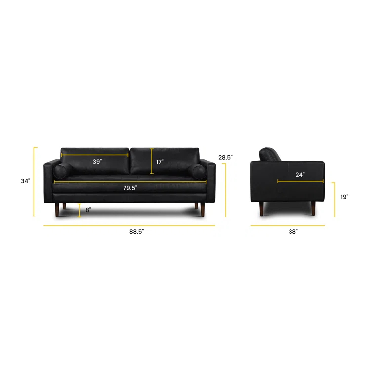 Napa 88.5'' Full-Grain Genuine Italian Leather Sofa