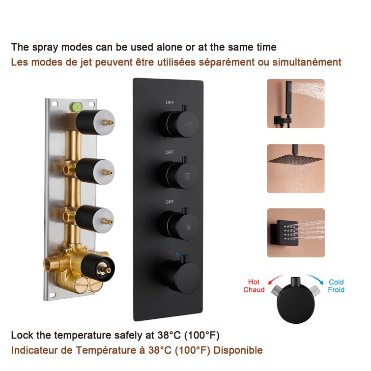 Herathena 3 Functions Ceiling Mounted Luxury Shower System with 6 Body Jets (Rough-in Valve Included)