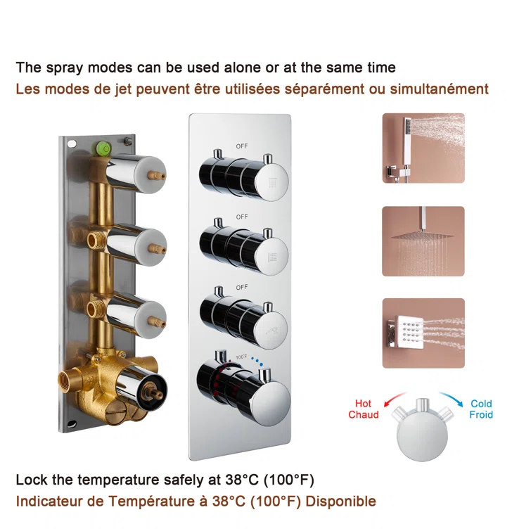 Herathena 3 Functions Ceiling Mounted Luxury Shower System with 6 Body Jets (Rough-in Valve Included)