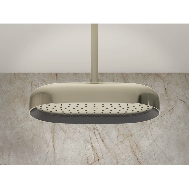 Statement 14" Single-Function Wall or Ceiling-Mount Round Rainhead, Oblong Rain Showerhead 2.5 GPM