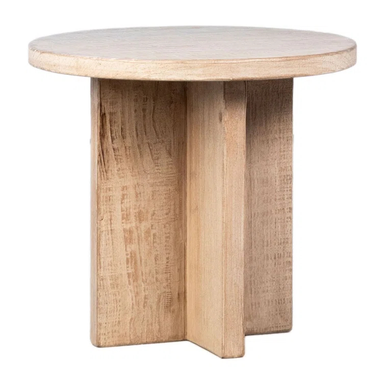 Harley 24" White Wash Solid Pine Wood Round End Table