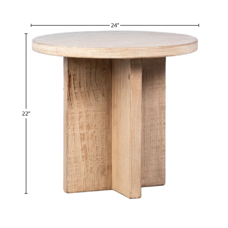Harley 24" White Wash Solid Pine Wood Round End Table