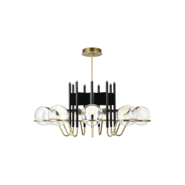 Crosby Glossy Black 37.7" LED Chandelier with Clear Glass Globes